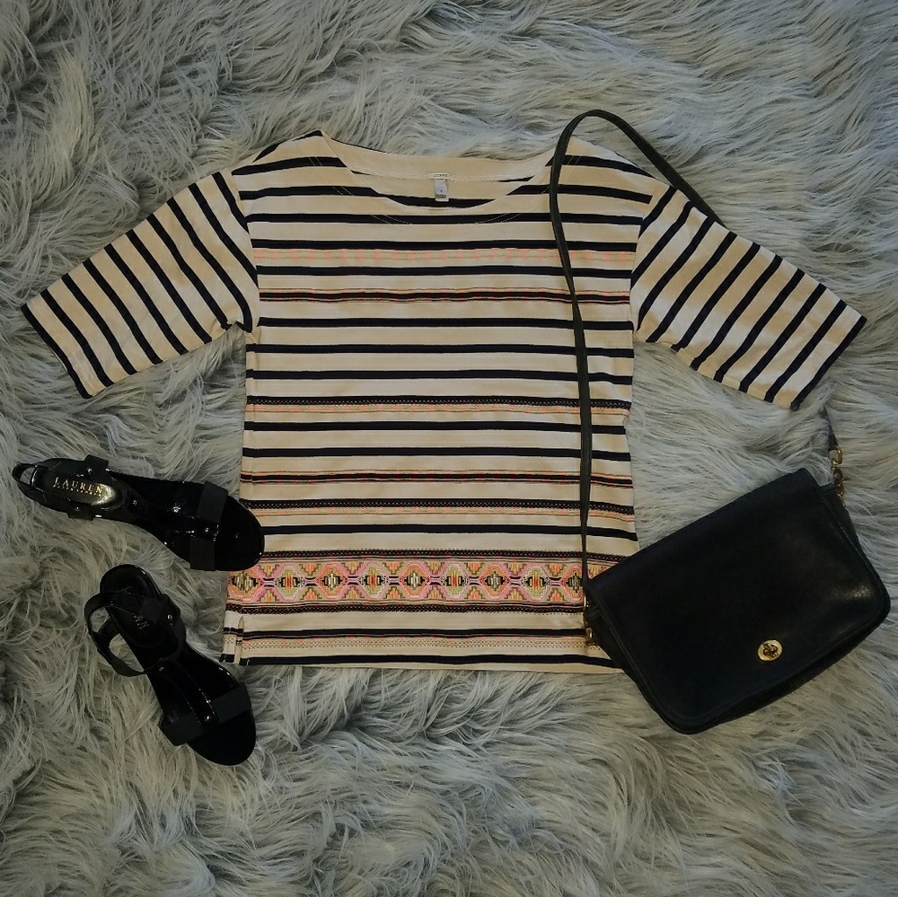 J. CREW Embroidered Stripe Top
